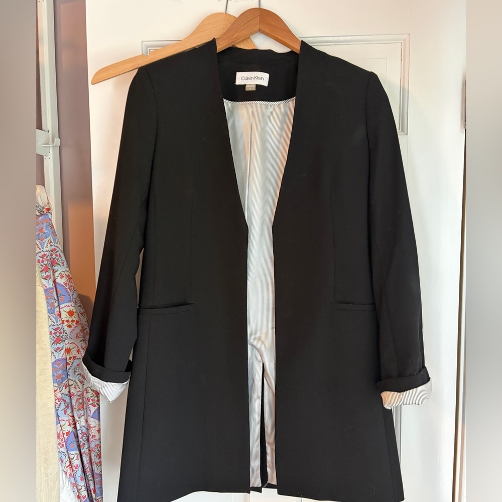 Calvin Klein Black Open-Front Blazer Coat